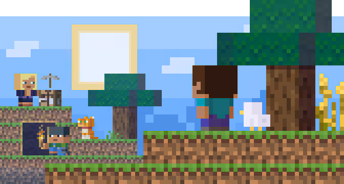 Characters on a grassy ridge looking across at other players in the distance